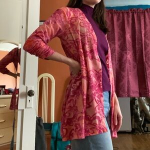 Y2K Susan Graver cardigan, pink & orange flowers